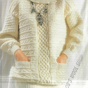 Women's Cable & Texture Sweater with Pockets knitting pattern 10 ply yarn or wool 30-40 inch PDF Instant Digital Download Post Free image 1
