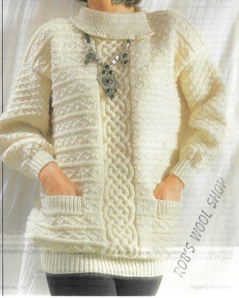 Women's Cable & Texture Sweater with Pockets knitting pattern 10 ply yarn or wool 30-40 inch PDF Instant Digital Download Post Free image 1