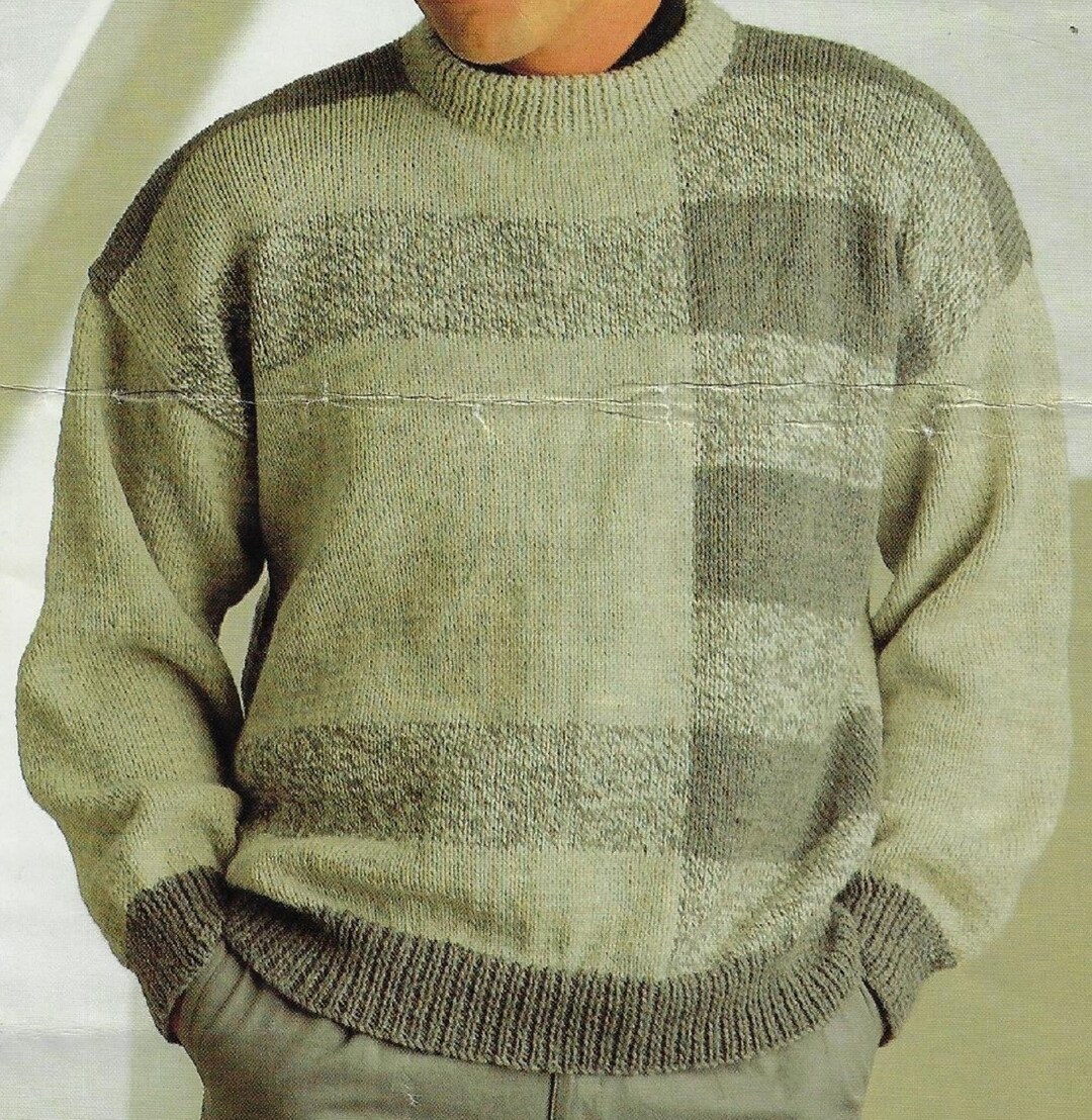 Men's Striped Sweater Knitting Pattern DK 8 Ply Yarn or Wool 3442 Inch