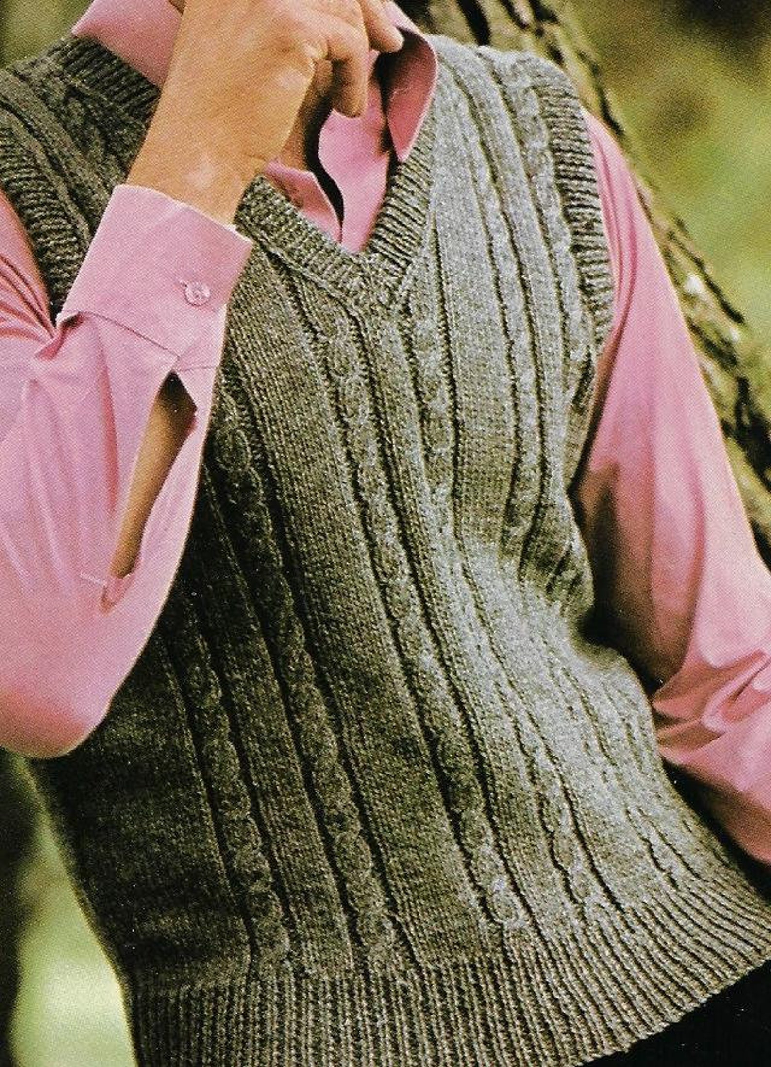 Men's V-neck Cable Slipover Vest Knitting Pattern 4 Ply or | Etsy