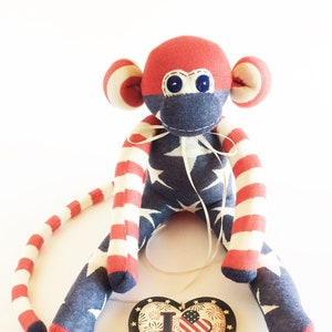 Vintage American Flag Sock Monkey – Handmade Patriotic Plush Toy