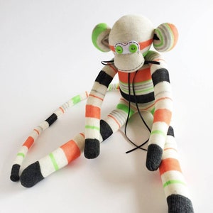 Striped Sock Monkey - Orange Sock Monkey -Striped- Lime -Monkey Stuffed Animal - Monkey Plush - Striped Stuffed Animal - Unisex Sock Monkey