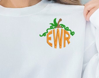 Embroidered Monogram Pumpkin Sweatshirt - Personalized Fall Apparel