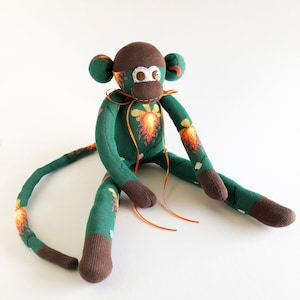 Campfire Sock Monkey - Sock Monkey - Camping Sock Monkey -  Fire Sock Monkey - Green Sock Monkey - Camping Gift - Camping - Fire Gift