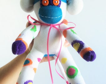 Sock Monkey-Mini-Handmade-Soccer-Goal-Themed-Monkey-Plush-Pocket Size-Handheld