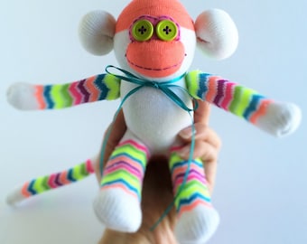 Sock Monkey-Mini-Handmade-Soccer-Goal-Themed-Monkey-Plush-Pocket Size-Handheld