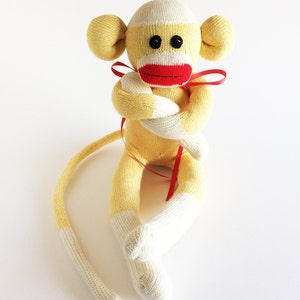 Large Yellow Rockford Red Heel Sock Monkey - Sock Monkey - Original Sock Monkey - Yellow Sock Monkey - Yellow Monkey - Red Mouth Sock Monkey