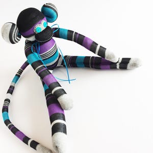 Striped Sock Monkey - Purple Sock Monkey -Striped- Monkey Stuffed Animal - Blue Monkey Plush - Striped Stuffed Animal - Unisex Sock Monkey