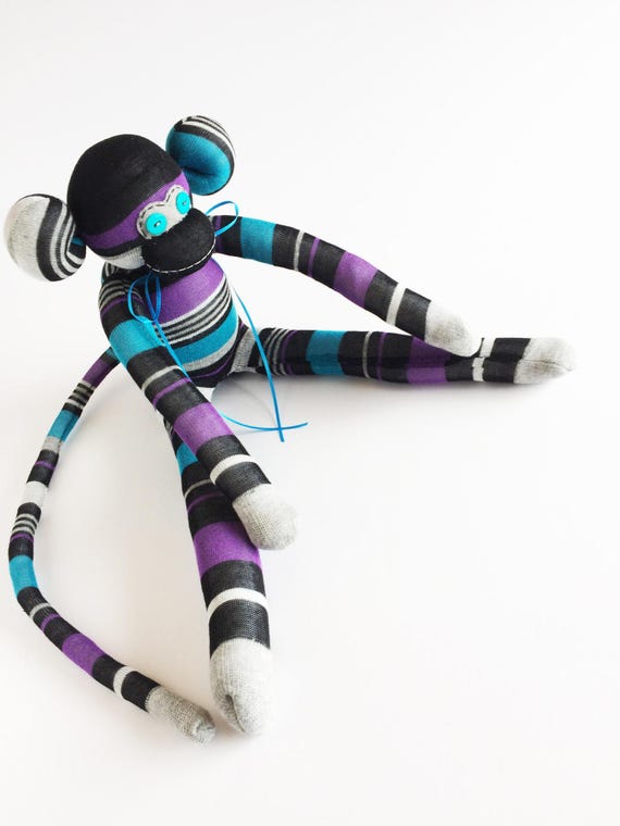Striped Stuffed Animal - Purple Sock Monkey
