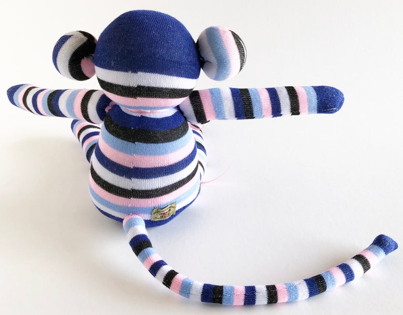 Striped Sock Monkey -Black Sock Monkey-Striped- Monkey Stuffed Animal Unisex Sock Monkey Striped Stuffed Animal White Monkey Plush