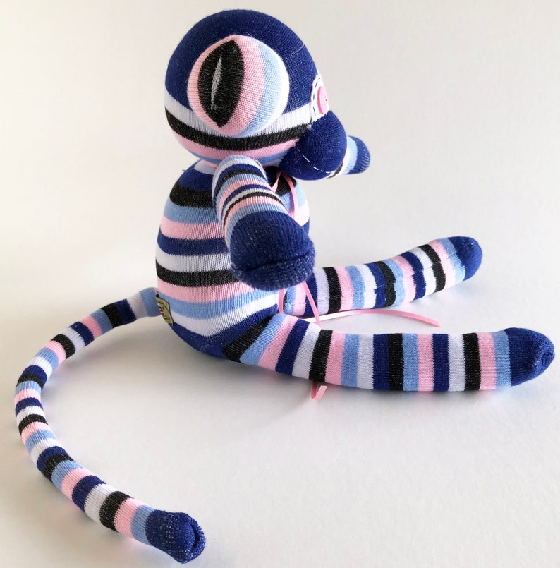 Striped Sock Monkey -Black Sock Monkey-Striped- Monkey Stuffed Animal Unisex Sock Monkey Striped Stuffed Animal White Monkey Plush