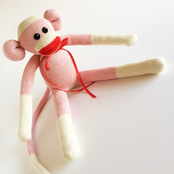 Large Pink Rockford Red Heel Sock Monkey - Sock Monkey - Original Sock Monkey - Pink Sock Monkey - Pink Monkey - Red Mouth Sock Monkey