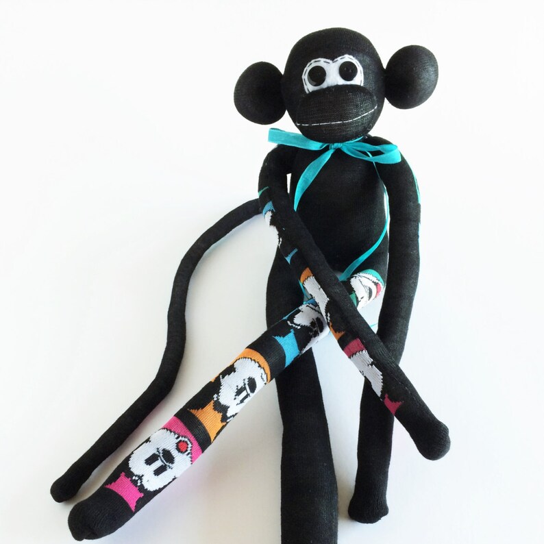 Stuffed Black Sock Monkey Sock Monkey Mickey Mouse Black Sock Monkey Plush Mickey Mouse Themed Sock Monkey Stuffed Black Monkey