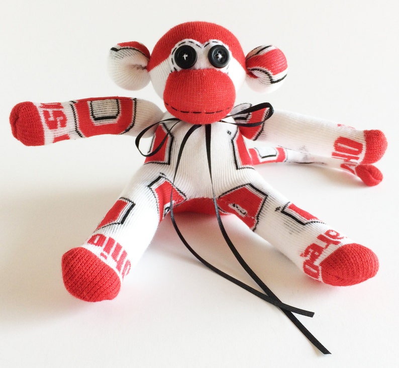 White Sock Monkey College Buckeyes Sock Monkey Mini Sock Monkey Ohio State University NCAA Ohio State Mini Sock Monkey Red