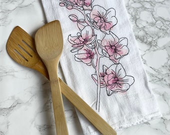 Orchid Flour Sack Towel - Watercolor Orchid Towel - Pink Orchid Flour Sack Towel - Orchid Tea Towel - Orchid Kitchen Towel - Orchid Towel