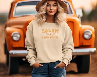 Sudadera de Salem, Massachusetts: cuello redondo con bordado de bruja de Halloween