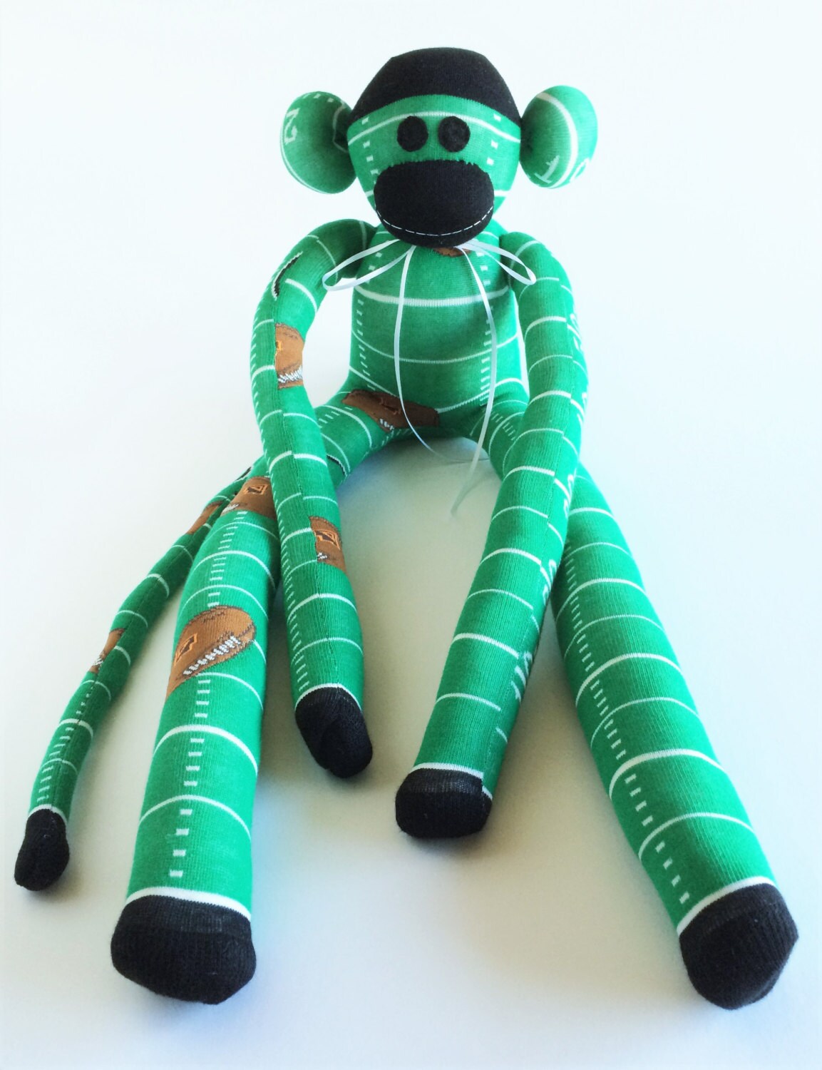 Green Sock Monkey Football Sock Monkey Football Print Etsy