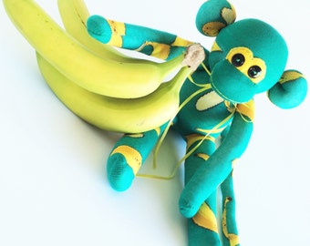 Banana Sock Monkey: Handmade Plush Toy, 16.5 inch