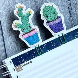 Embroidered Cactus Paper Clip: Potted Succulent Planner Clip