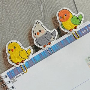 Embroidered Bird Paperclip: Canary, Cockatiel, Lovebird - Planner Clip