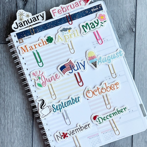 Month Paperclip - January, February, March, April, May, June, July, August, September, October, November, December Paperclips 12 months Year