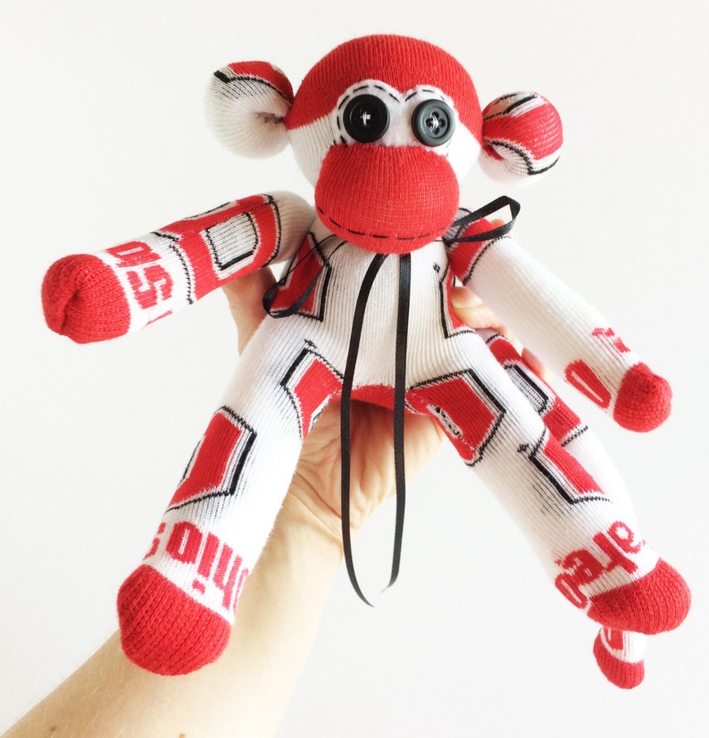 White Sock Monkey College Buckeyes Sock Monkey Mini Sock Monkey Ohio State University NCAA Ohio State Mini Sock Monkey Red