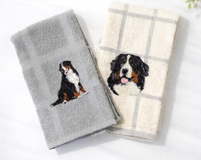 Embroidered Bernese Mountain Dog Hand Towel – 100% Cotton – Dog Lover Gift – Kitchen & Bathroom Decor
