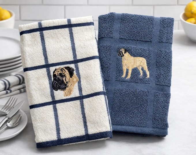 Embroidered Bullmastiff Dish Towel: 100% Cotton Kitchen Decor