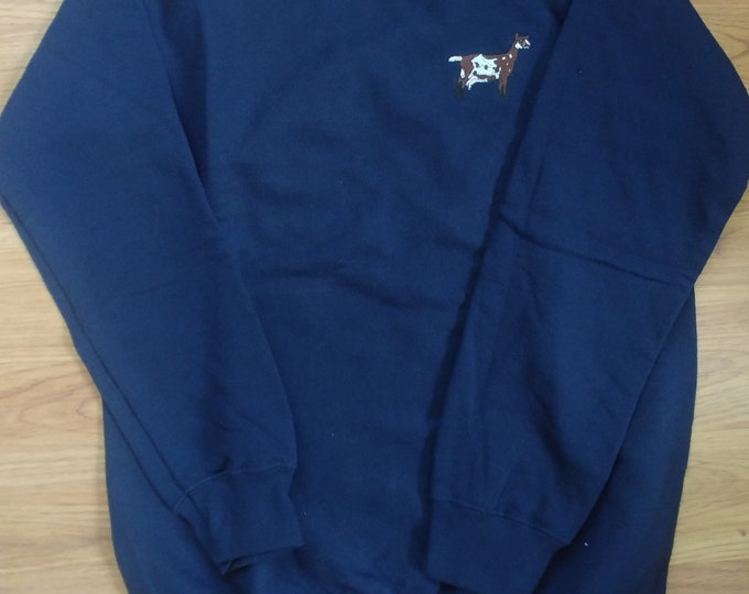 CLEARANCE!! Navy Crew Sweatshirt with Goat Image (Make sure you check Description for sizes in what breed are available)
