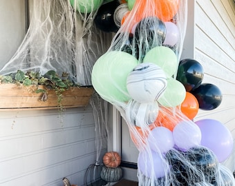 Läskigt söt Halloween-ballonggirlang-kit gör-det-själv 3 meter girlang pastell orange grön lila svarta ballonger födelsedag babyshowerfestdekoration