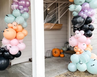 Halloween-ballonggirlang-kit med fladdermöss – Pastellfärgad läskig ballongbåge för veranda, fest eller fotobakgrund