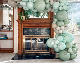 10ft Boy Baby Shower Balloon Garland Kit | Blue Sage Green and Beige Balloon Arch | Neutral Boho Balloon Garland | DIY Party Decor