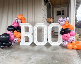Halloween-ballonggirlang-kit – svart, orange, rosa och fladdermustryck – gör-det-själv-båge för läskig fest eller verandadekor