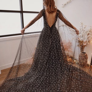 Midnight Black | Wedding Dress With Deep V a-line With Night Sky Star | Nontraditional Bride Dress | Made To Order 5-7 Month Delivery