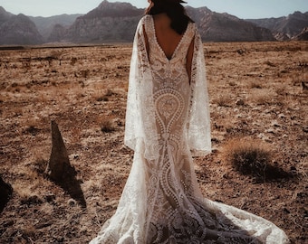 Santorini - Bohemian Bold Unique Wedding Dress | Fit & Flare Mermaid Boho Dress | Unique Boho Wedding Dress - MADE TO ORDER