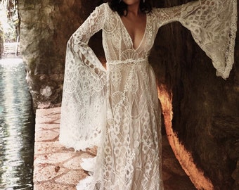 Raina Hippie Boho Wedding Dress | Off White Wedding Dress | Boho Wedding Dress | Maxi Wedding Dress | Vintage Wedding Dress | Bohemian Style