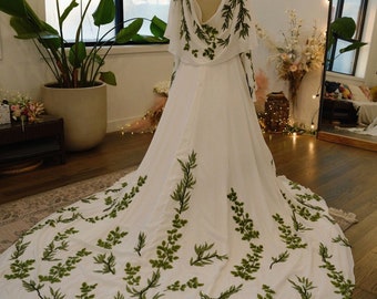 Olive | Unique Wedding Dress | A-line Green Vine Leaf Woodland Nontraditional Wedding Dress | Unique Bride Dress | Made To Order