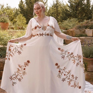 Autumn 2.0 Fall Floral Embroidery Wedding Dress Rustic Bridal Elopement Dress Made To Order image 1