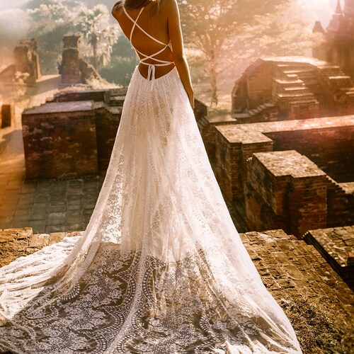 Giselle boho wedding dress/ bohemian wedding dress/ lace wedding dress/ backless wedding dress /boho bridal gown / SAMPLE