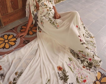 Flora Dress | Botanical Colorful Unique Boho Wedding Dress | Floral Bridal Gown | Open Back Bohemian Dress | SAMPLE