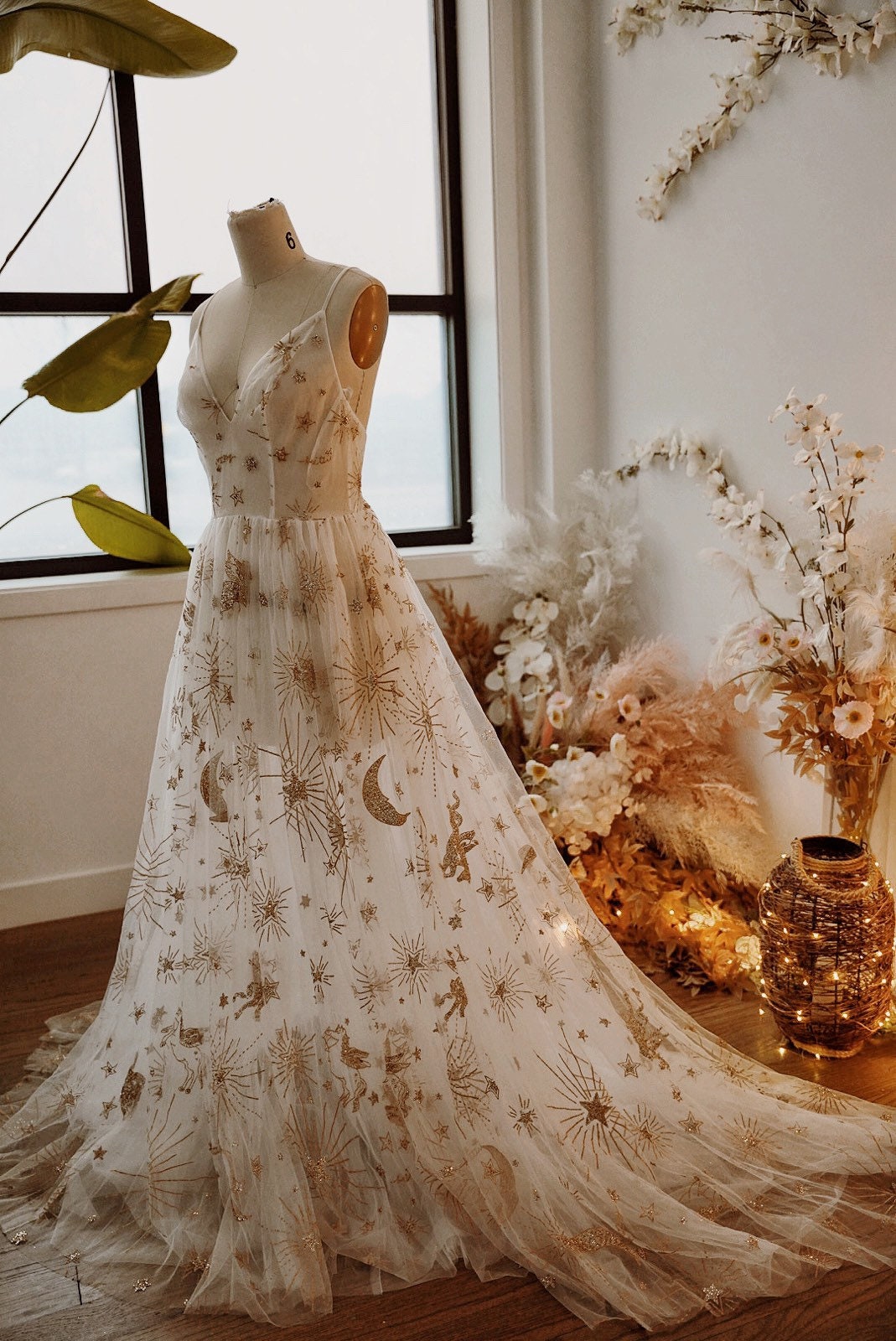 Aster Ivory Golden Celestial Star Dress Star Wedding Dress