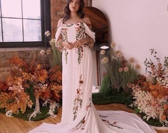 Juniper | Terracota Floral Wedding Dress | Autumn Wedding Dress | Floral Wedding Dress | Sample | 3-4 Month Delivery