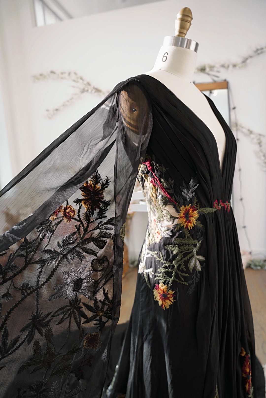 black dress floral embroidery Chilac Embroidered Mexican Long Dress main image 0