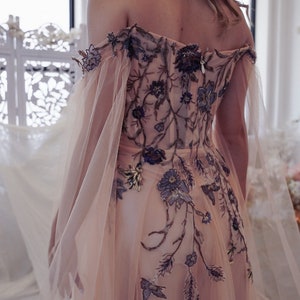 Esme Peach | Colorful Floral Wedding Dress | Embroidered Wedding Dress | Botanical Wedding Dress | Made To Order 5-7 Month Delivery