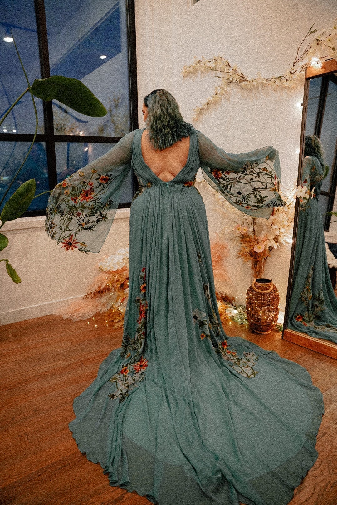 green emerald velvet dress Floor-Length Chiffon Emerald Green Bridesmaid Dresses Wedding Guest Dr –  luladress main image 1