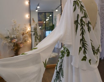 green embroidered wedding dress White With Simple Embroidery Button Collared Dress – Fallon's