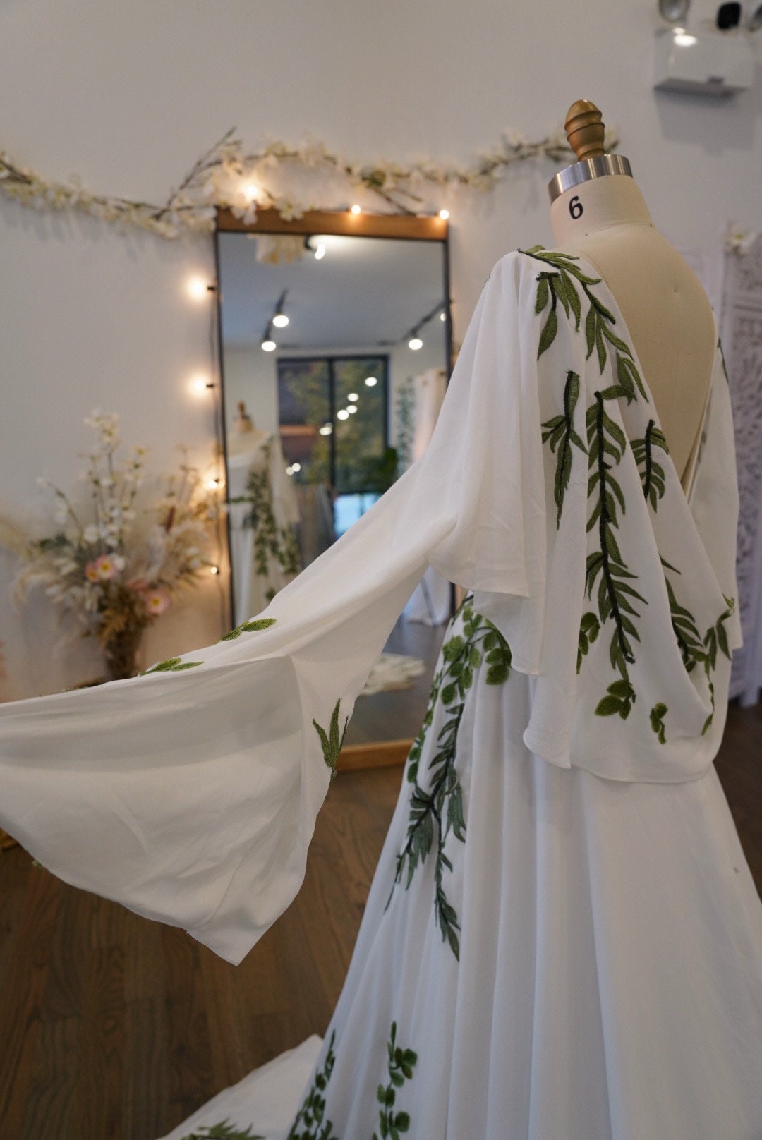 Olive Green Vines Nature Inspired Wedding Dress Unique Wedding Dress With Leafs Green Wedding Dress Embroidery SAMPLE Etsy