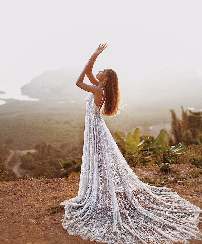 Wedding Dresses Boho Lace Wedding Dress Floral French Lace image 5