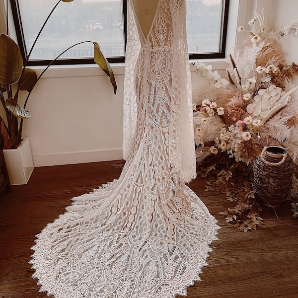 Raina Ethereal Bell Sleeves Bohemian Dress | Elopement Hippie Wedding Dress | Bohemian Wedding Dress SAMPLE
