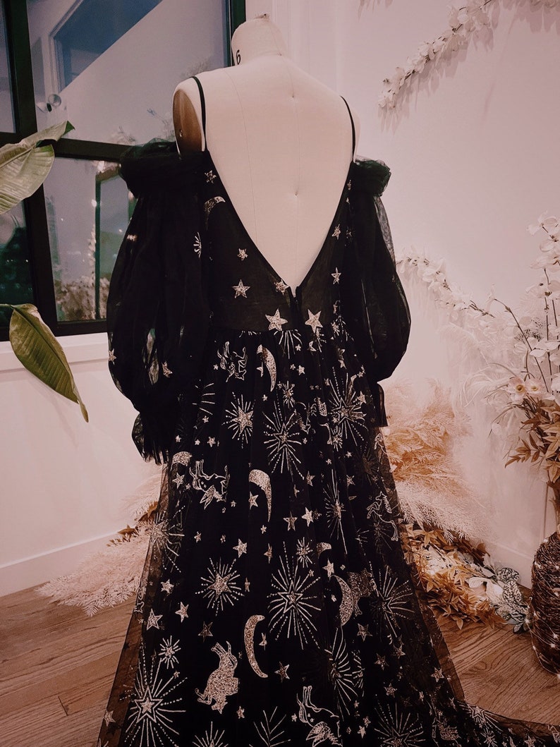 Starlight Black Wedding Dress Bohemian Tulle Wedding Gown Black Stars Wedding Dress MADE TO ORDER image 5